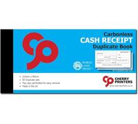 Cherry Printers | Carbonless Cash Receipt Book | Duplicate Book | 2 Part | 210 x 99mm | 50 Sets | NCR Receipt Pad with Perforated Pages | Business Accounting Receipt Book | Made in the UK **50 Pack**