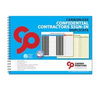 Cherry Printers Carbonless Confidential Contractors Sign in Book A3 | 50 Duplicate Sets | GDPR Compliant Visitor Log | 14 Entries per Page | Privacy-Protected Sign-in Sheets | Made in UK