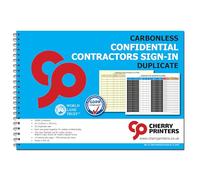 Cherry Printers Carbonless Confidential Contractors Sign in Book A4 | 50 Duplicate Sets | GDPR Compliant Visitor Log | 14 Entries per Page | Privacy-Protected Sign-in Sheets | Made in UK