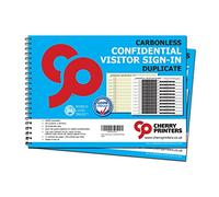 Cherry Printers | Carbonless Confidential Visitor Sign in Book A4 | GDPR Compliant Duplicate Visitor Log Book | Hidden Name Sign in Sheets | 50 Duplicate Sets | School Workplace Reception **2 Pack**