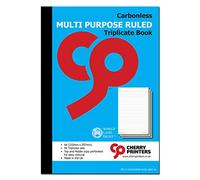 Cherry Printers | Carbonless Multi-Purpose Ruled Triplicate Book A4 | 50 Triplicate Sets | Top and Middle Copy Perforated for Easy Removal | Made in the UK | Professional Writing Pad