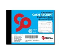 Cherry Printers Carbonless (NCR) Cash Receipt Book Duplicate A6 50 Sets Numbered 1-50 | A6 2 Part Receipt Book for Cash Payments | Perfect for The Self Employed and Taxis | Made in The UK **6 Pack**
