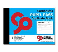 Cherry Printers Carbonless Pupil Pass Duplicate Book A6 | 50 Sets | Top Copy Perforated for Easy Removal | Made in The UK | Professional Pad for School Authorization Passes