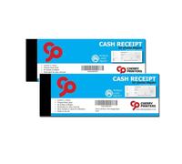 Cherry Printers | Cash Receipt Book - Cheque Book Style with stub 210mm x 74mm | 50pages 80gsm | 2 Pack