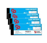 Cherry Printers | Cash Receipt Book - Cheque Book Style with stub 210mm x 74mm | 50pages 80gsm | 4 Pack