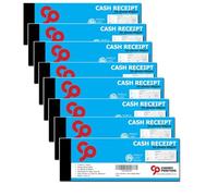 Cherry Printers | Cash Receipt Book - Cheque Book Style with stub 210mm x 74mm | 50pages 80gsm | 8 Pack
