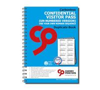Cherry Printers Confidential Visitor Pass Book Unnumbered | 300 (90mm x 60mm) Carbonless Visitor Passes | Duplicate NCR Visitor Badge Book | Security Sheet Visitor Log Record Page | Wirobound A4