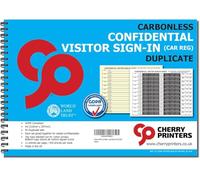 Cherry Printers | Confidential Visitor Sign in Book with CAR REG | A4 Duplicate 50 Sets | NCR Visitor Logbook | GDPR Visitor Book Reception Sign in Sheet Register | Visitor Record Book UK **50 Pack**