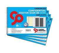 Cherry Printers | Confidential Visitor Sign in Book with CAR REG | A4 Duplicate 50 Sets | NCR Visitor Logbook | GDPR Visitor Book Reception Sign in Sheet Register | Visitor Record Book UK **4 Pack**