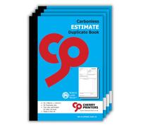 Cherry Printers | Estimate Duplicate Book A5 | 50 Sets | 4 Pack | No carbon required | perforated top copy | professional estimate pad for quotes & job estimates | made in the UK