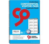 Cherry Printers NCR Confidential Visitor Pass 90mm x 60mm Duplicate Book 300 Passes GDPR **2 Pack**