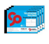 Cherry Printers | Telephone Record Duplicate Book A5 | 50 Sets | 4 Pack | 100 records per book | top copy perforated twice for easy removal | professional record pad for call logs