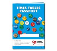 Cherry Printers | Times Tables Workbook A5 | KS1 KS2 Maths Practice Book | Multiplication Tables Learning Passport | 36pp Study Guide with Fractions | Prime Numbers | Measure Conversions **20 Pack**