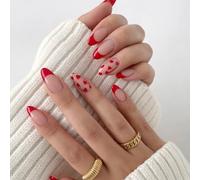 Cherry Red Heart French Tip Press On Nails with Glossy Finish - 24PCS Extra Short Artificial Nails Set Featuring Romantic Nude Base and Elegant for Women, for Everyday Wear or Special Occasions