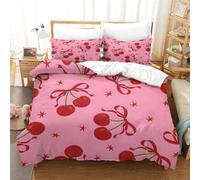 Cherry,Ribbons,Bow,Girly Pattern Duvet Cover Set Comforter Cover Bedding Set for Teens Adults Breathable 3Pcs All Season Quilt Set with Zipper Closure,Easy Care,Easy Care Durable Double(200x200cm)