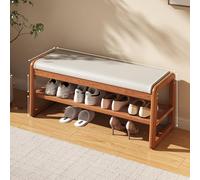 Cherry Rubber Wood Shoe Rack Cabinet, PU Leather Ottoman with Storage, 15CM Seat Height, High-Density Sponge Cushion, Double Layer Shoe Shelf, Multi-Color Options, 47.2in