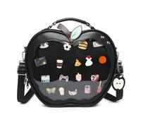 CHERRY SAUCE Cute Red Apple Ita Bag Kawaii Pin Display Purse Backpack Crossbody Shoulder Bag, Black, Cute Red Apple Ita Bag