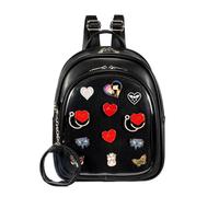 CHERRY SAUCE Kawaii Backpack PU Leather Ita Bag Aesthetic Cute Purse Pin Display, Black, Modern