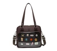 CHERRY SAUCE Oxford Ita Bag Crossbody Shoulder Bag Satchel Messenger Backpack Multi-Purpose Pins Display, Coffee