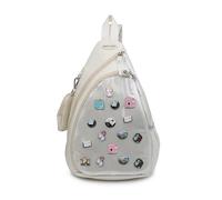 CHERRY SAUCE Oxford Ita Bag Kawaii Pin Display Chest Pack Single Shoulder Bag Sport Backpack Hiking Daypack, Beige