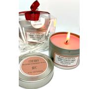 Cherry Scented Soy Wax Candle - Handmade BFC - Cherry Scented 28 Hours Burn Time 4 Oz 100 Grams Soy Wax Candle Silver Brush Finish Tin. Cherry Scented