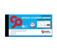 Cherry School Accident Report Book GDPR | 2-Part Carbonless Duplicate Book | 50 Sets | 210mm x 99mm Size with Both Copies Perforated | for Schools and Educational Institutions **10 Pack**
