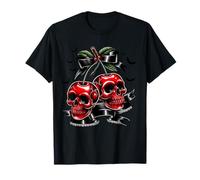 Cherry Skull Poison Pair Halloween Coquette Womens Goth Top T-Shirt