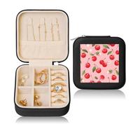 Cherry Small Jewellery Box Fruit Flower PU Leather Travel Jewellery Organizer for Women Girls Storage Case for Rings Earrings Necklaces Bracelets