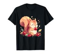 Cherry Squirrel Colourful Floral Squirrel Lover Artwork T-Shirt