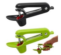 Cherry Stoner Remover UK, 2-Piece Cherry Pitter, Olive Pitter Tool with Stainless Steel Rod, for Olives,Dates,Manual Cherry Pip Removal Device (Black and Green)