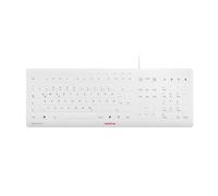 CHERRY STREAM PROTECT KEYBOARD, Wired Keyboard with Removable Silicon Keyboard Protection, German Layout (QWERTZ), Flat Design, Disinfectable, White-Grey