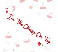 Cherry Theme Birthday Sash, "I'm the Cherry on Top" Sash Baby Shower Sash Party Decoration Fruit Themed Party Decorations for Bachelorette Party Bridal Shower Wedding Birthday
