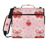 Cherry Ties Bows Pink 3 Ringing 1.5 inch Binder Organizer with Shoulder Strap & Handle Includes Zip Pocket Portable Portfolio for School/Office