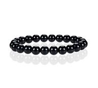 Cherry Tree Collection Gemstone Beaded Stretch Bracelet 8mm Round Beads 7", M, Stone, jet