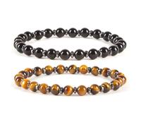 Cherry Tree Collection - Small, Medium, Large Sizes - Gemstone Beaded Bracelets For Women and Men - 6mm Round Beads, S, tigers eye, hematite, black obsidian