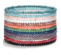 Cherry Tree Collection - Women Crystal Bracelets Set of 12 - Colorful Multi-Layer Stackable Crystal Bracelets for Women & Teens - 6.75" - 7" To Fit Most Wrists with 2x3mm Rondelle Beads -Women Jewelry