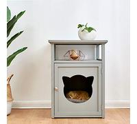 Cherry Tree Furniture BASTET Wooden Cat Cave Bedside Cabinet | Litter Box | Cat House Nightstand (Grey)