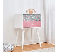 Cherry Tree Furniture CANTERBURY Wooden 2-Drawer Bedside Table Nightstand, Rose & Polka Dot Pattern