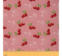 Cherry Upholstery Fabric By The Yard,Cute Cherry Print Decorative Fabric for Upholstery and Home DIY Projects, Leaf Botanical Fruit Soft Flannel, 3 Yards, Red Pink Green