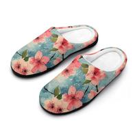 Cherry Watercolor Blossoming Men's House Slippers Memory Foam Washable Cotton Slip on Home Shoes