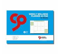 Cherry Weekly Wellness Planner A3 Pad | 52 Undated Sheets for Year-Round Wellness Tracking | Includes Sections for Priorities, Self-Care, Gratitude, and Food Ideas | Made in the UK | Sage