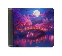 Cherry1 Blossoming Moon Slim Wallet Bifold Credit Card Holder Case PU Pouch Purse for Men Women