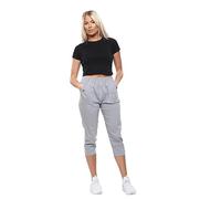 CherryBerry Women Ladies Elasticated Cotton Stretch Capri Cropped 3/4 Trousers UK 10-22 Size 622-LIGHT GREY-T2-UK 10