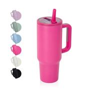 CherryKelly 40oz (1200ml) Tumbler with Handle & Flip Straw | Stainless Steel Travel Coffee Mug | Insulated Thermal Cup | Hot & Cold Drinks Water Bottle | BPA-Free - Rose Red