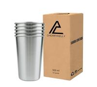 CherryKelly (5 Pack) Stainless Steel Cups, Metal Tumblers for Beer - Stackable Mugs, Lightweight for Outdoor, Camping, Picnics - Reusable Drinking Glasses (Kids & Adults) - 500ml/17oz