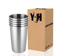 CherryKelly Stainless Steel Cup, Reusable Metal Beer Tumbler, Stackable Drinking Glass, BPA Free Mug, for Camping,Hiking, Outdoor, Indoor Activities,Kids - 500ml/17oz(5 Pack)