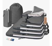 CherryNow Compression Packing Cubes, 7 Set Packing Cubes Compression, Travel Essentials, Travel Organizer for Shoes, Clothing, Grey
