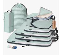 CherryNow Compression Packing Cubes, 7 Set Packing Cubes for Travel, Travel Essentials for Suitcase, Luggage Organizer Bags for Travel Packing with Shoe Bag, Grey Blue
