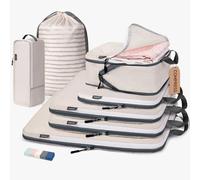 CherryNow Compression Packing Cubes, 7 Set Packing Cubes for Travel Women, Travel Essentials for Backpack, Beige