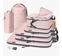 CherryNow Compression Packing Cubes, 7 Set Packing Cubes for Travel Women, Travel Essentials for Suitcase, Luggage Organizer Bags, Pink